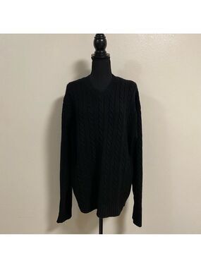 J. Crew Sweater Men’s Size XL Black Cashmere V neck cable knit Sweater